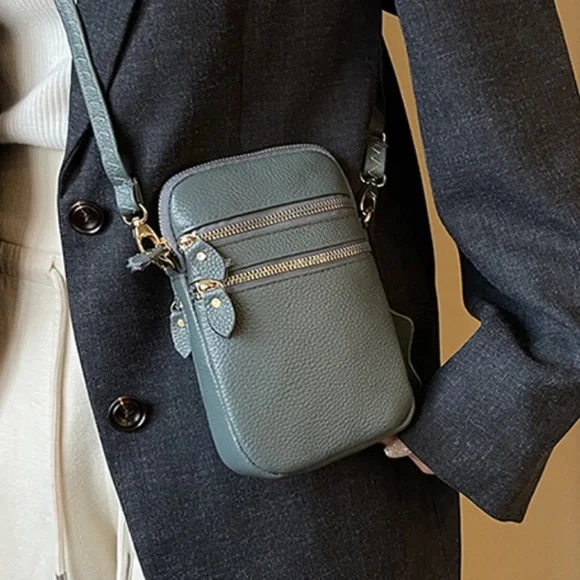 Genuine Leather Crossbody Phone Bag Womens NWT Blue Multi Pocket Travel - Picture 4 of 6